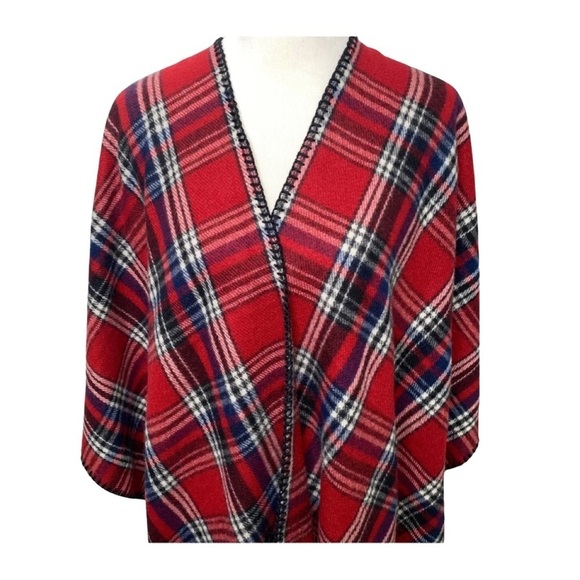 Woolrich Poncho Fleece Plaid Blanket Wrap Cape One Size - Picture 2 of 8